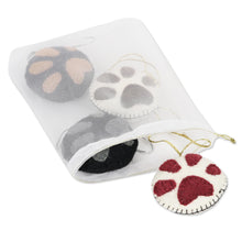 Load image into Gallery viewer, Wool Felt Paw Print Ornaments Set of 4 - Christmas Paws | NOVICA