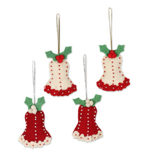 Load image into Gallery viewer, Wool Felt Bell Ornaments Set of 4 - Holly Bells | NOVICA