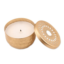 Load image into Gallery viewer, Gold Finish Tealight Candle and Holder with Jali Cutouts - Dancing Light