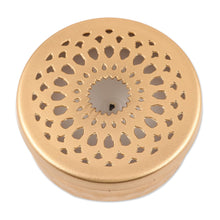 Load image into Gallery viewer, Gold Finish Tealight Candle and Holder with Jali Cutouts - Dancing Light