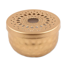 Load image into Gallery viewer, Gold Finish Tealight Candle and Holder with Jali Cutouts - Dancing Light