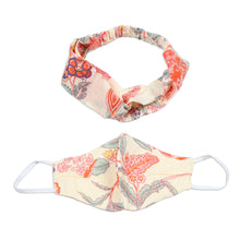 Load image into Gallery viewer, Handmade Floral Cotton Face Mask and Headband Set - Yellow Garden