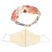 Load image into Gallery viewer, Handmade Floral Cotton Face Mask and Headband Set - Yellow Garden