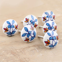 Load image into Gallery viewer, Hand-Painted Leaf-Motif Ceramic Knobs (Set of 6) - Cheerful Leaves | NOVICA