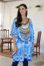 Load image into Gallery viewer, Blue Glass Beaded Caftan from India - Egyptian Beauty | NOVICA