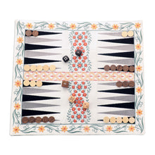 Load image into Gallery viewer, Floral Embroidered Travelers Backgammon Game - Ganga Garden in Yellow