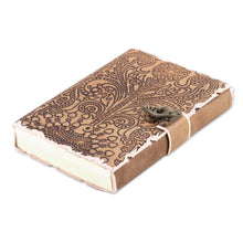 Load image into Gallery viewer, Embossed Cotton and Leather Peacock-Motif Journal - Peacock Glory