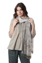 Load image into Gallery viewer, Block-Printed Leaf and Floral-Motif Beaded Shawl - Chocolate Fantasy