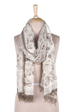 Load image into Gallery viewer, Block-Printed Leaf and Floral-Motif Beaded Shawl - Chocolate Fantasy