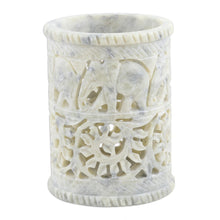Load image into Gallery viewer, Hand Crafted Soapstone Elephant Pen Holder - Botanical Elephant | NOVICA