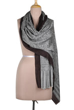 Load image into Gallery viewer, Hand-Woven Wool Shawl with Paisley Motif - Grey Glory | NOVICA
