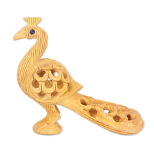 Load image into Gallery viewer, Hand Carved Natural Kadam Wood Sculpture - Opulent Peacock