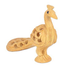 Load image into Gallery viewer, Hand Carved Natural Kadam Wood Sculpture - Opulent Peacock