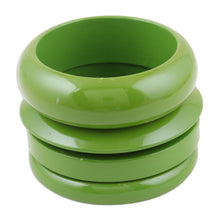 Load image into Gallery viewer, Set of 4 Mango Wood Green Bangle Bracelets from India - Olive Fusion | NOVICA