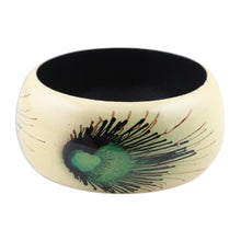 Load image into Gallery viewer, Handcrafted Haldu Wood Peacock Feather Motif Bangle Bracelet - Feather Glory | NOVICA
