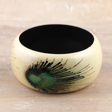 Load image into Gallery viewer, Handcrafted Haldu Wood Peacock Feather Motif Bangle Bracelet - Feather Glory | NOVICA