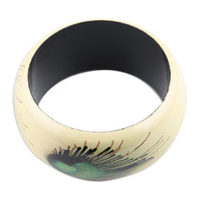Load image into Gallery viewer, Handcrafted Haldu Wood Peacock Feather Motif Bangle Bracelet - Feather Glory | NOVICA