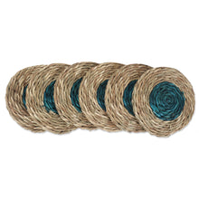 Load image into Gallery viewer, Handcrafted Natural Fiber Coasters in Turquoise - Set of 6 - Turquoise Aura