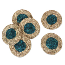Load image into Gallery viewer, Handcrafted Natural Fiber Coasters in Turquoise - Set of 6 - Turquoise Aura