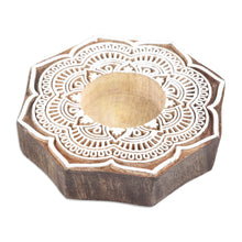 Load image into Gallery viewer, Wood Tealight Candle Holder with Lotus Floral Motif - Lotus Art