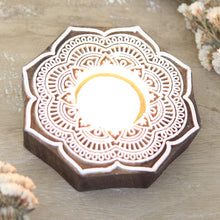 Load image into Gallery viewer, Wood Tealight Candle Holder with Lotus Floral Motif - Lotus Art