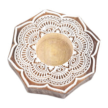 Load image into Gallery viewer, Wood Tealight Candle Holder with Lotus Floral Motif - Lotus Art