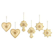 Load image into Gallery viewer, Gold Embroidered and Beaded Christmas Ornaments - Set of 6 - The Spirit of Christmas