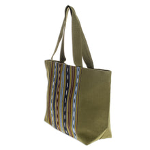 Load image into Gallery viewer, Green Striped Cotton Tote Bag Handwoven in Guatemala - Maya Meadows | NOVICA