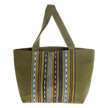 Load image into Gallery viewer, Green Striped Cotton Tote Bag Handwoven in Guatemala - Maya Meadows | NOVICA