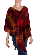 Load image into Gallery viewer, Hand Loomed Cotton Blend Poncho - Ruby Tradition | NOVICA