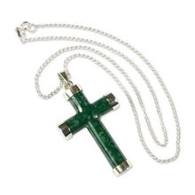 Load image into Gallery viewer, Handcrafted Sterling Silver Jade Pendant Cross Necklace - Maya Hope | NOVICA
