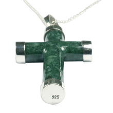Load image into Gallery viewer, Handcrafted Sterling Silver Jade Pendant Cross Necklace - Maya Hope | NOVICA