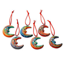 Load image into Gallery viewer, Handcrafted Christmas Ceramic Ornaments (Set of 6) - Crescent Moon | NOVICA