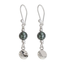 Load image into Gallery viewer, Central American Sterling Silver Jade Dangle Earrings - Maya Aesthetic | NOVICA