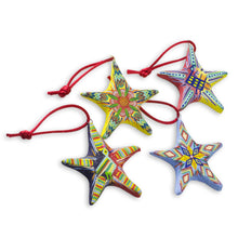 Load image into Gallery viewer, Ceramic ornaments (Set of 6) - Holiday Stars | NOVICA