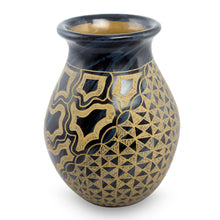 Load image into Gallery viewer, Nicaraguan Blue and Brown Hand Crafted Ceramic Vase - Rio Coco | NOVICA