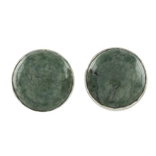 Load image into Gallery viewer, Round Jade Stud Earrings in Sterling Silver - Harmonious Peace | NOVICA