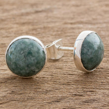Load image into Gallery viewer, Round Jade Stud Earrings in Sterling Silver - Harmonious Peace | NOVICA