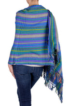 Load image into Gallery viewer, Hand Woven Cotton Shawl in Blues and Lilacs - Valley of Lavender | NOVICA