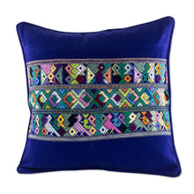 Load image into Gallery viewer, Blue Bird Theme Maya Backstrap Woven Cotton Cushion Cover - Quiche Birds | NOVICA