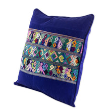 Load image into Gallery viewer, Blue Bird Theme Maya Backstrap Woven Cotton Cushion Cover - Quiche Birds | NOVICA