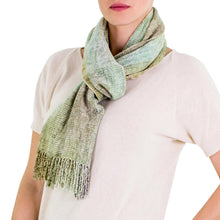 Load image into Gallery viewer, Maya Backstrap Handwoven Aqua Chenille Scarf - Aqua Mist | NOVICA