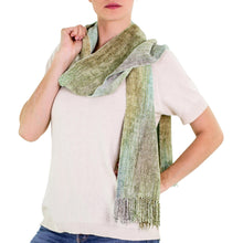 Load image into Gallery viewer, Maya Backstrap Handwoven Aqua Chenille Scarf - Aqua Mist | NOVICA