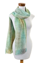 Load image into Gallery viewer, Maya Backstrap Handwoven Aqua Chenille Scarf - Aqua Mist | NOVICA