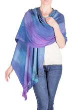 Load image into Gallery viewer, Guatemalan Hand Woven Shawl in Blues and Orchids - Blue Orchids | NOVICA