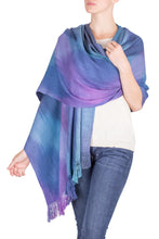Load image into Gallery viewer, Guatemalan Hand Woven Shawl in Blues and Orchids - Blue Orchids | NOVICA