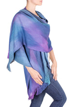 Load image into Gallery viewer, Guatemalan Hand Woven Shawl in Blues and Orchids - Blue Orchids | NOVICA