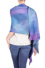 Load image into Gallery viewer, Guatemalan Hand Woven Shawl in Blues and Orchids - Blue Orchids | NOVICA