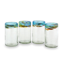 Load image into Gallery viewer, Handblown Recycled Glass Tumblers (16 Oz, Set of 4) - Aurora | NOVICA