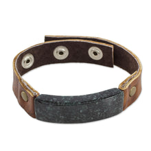 Load image into Gallery viewer, Men's Leather Wristband Bracelet with Dark Green Jade - Dark Green Maya Fortress | NOVICA